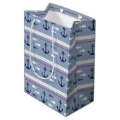 Sac Cadeau Moyen Ancres nautiques bleues et blanches (Dos Angle)