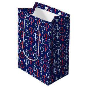 Sac Cadeau Moyen Ancres nautiques Motif-blanc et corail rouge