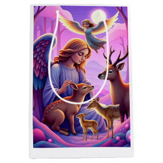 Sac Cadeau Moyen Ange Gardien avec œuvre d'art Cerfs de la Forêt –