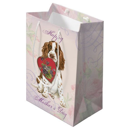 Sac Cadeau Moyen Anglais Springer Heart Mom (Devant Angle)