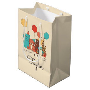 Sac Cadeau Moyen Animaux de Fête Tigre, Manchot, Hippopotame Annive