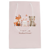 Sac Cadeau Moyen Animaux des bois rose d'anniversaire (Devant)