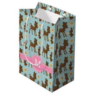 Sac Cadeau Moyen Animaux doux de forêt décorés d'un monogramme