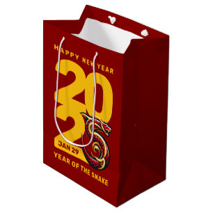 Sac Cadeau Moyen Année rouge or du serpent 2025