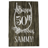 Sac Cadeau Moyen Anniversaire 50e : Fancy, Faux Wood Look + Custom (Devant)