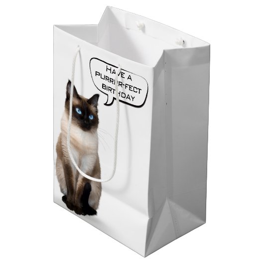 Sac Cadeau Moyen Anniversaire Chat Siamese (Devant Angle)