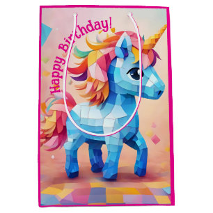 Sac Cadeau Moyen Anniversaire coloré de la licorne Pinata