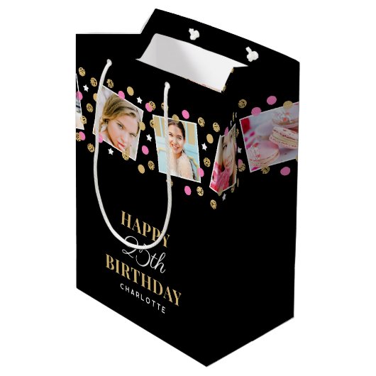 Sac Cadeau Moyen Anniversaire Confetti Nom personnalisé Photo Colla (Dos Angle)