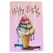 Sac Cadeau Moyen Anniversaire Crème glacée cône sur Pois (Devant)