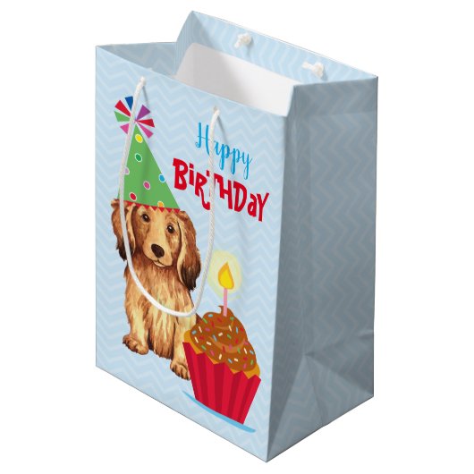 Sac Cadeau Moyen Anniversaire Cupcake LonghEI Dachshund (Devant Angle)