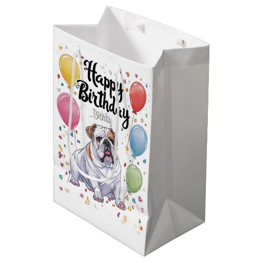 Sac Cadeau Moyen Anniversaire de Bulldog (Devant Angle)