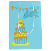 Sac Cadeau Moyen Anniversaire de enfant de dinosaure bleu vert (Dos)