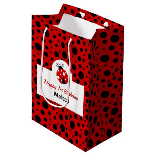 Sac Cadeau Moyen Anniversaire de enfant Pois rouge Ladybug (Devant Angle)