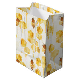 Sac Cadeau Moyen Anniversaire des abeilles à miel dorées jaunes