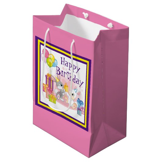 Sac Cadeau Moyen Anniversaire des lapins (Devant Angle)