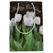 Sac Cadeau Moyen Anniversaire des Tulipes blanches avec Raindrops (Devant)