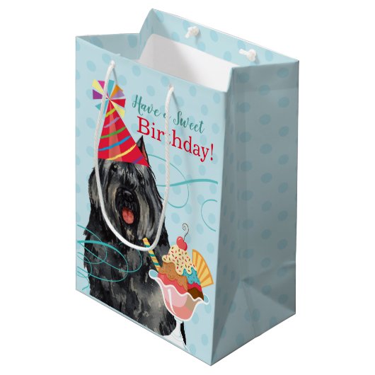 Sac Cadeau Moyen Anniversaire doux Bouvier des Flandres (Devant Angle)