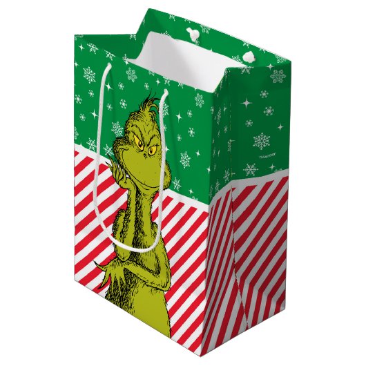 Sac Cadeau Moyen Anniversaire du Grinch Red and Green Snowflake (Devant Angle)