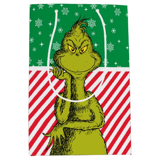 Sac Cadeau Moyen Anniversaire du Grinch Red and Green Snowflake (Devant)