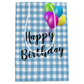 Sac Cadeau Moyen Anniversaire En vichy bleu et blanc (Devant)