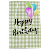 Sac Cadeau Moyen Anniversaire En vichy vert et blanc (Devant)