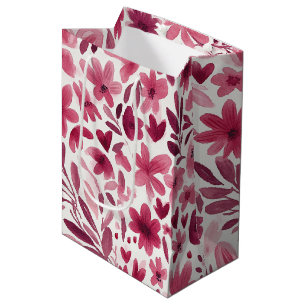 Sac Cadeau Moyen Anniversaire Fleurs Roses Rouges Coeurs Fillette C
