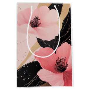 Sac Cadeau Moyen Anniversaire Floral Pink Gold