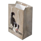 Sac Cadeau Moyen Anniversaire Frontière Collie (Devant Angle)