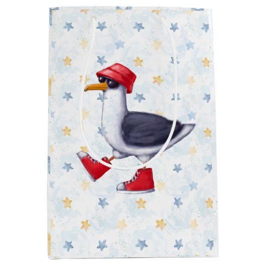 Sac Cadeau Moyen Anniversaire Fun Cute Seagull Bird Wrapd Pap (Devant)