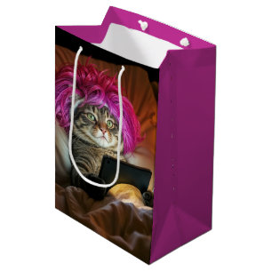 Sac Cadeau Moyen Anniversaire Gen Z Chat Staring an Electronic Tabl