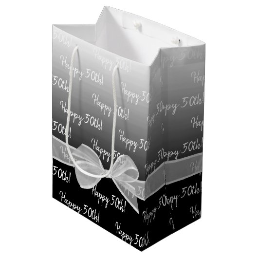Sac Cadeau Moyen Anniversaire Gradient 50e avec Bow blanc (Devant Angle)