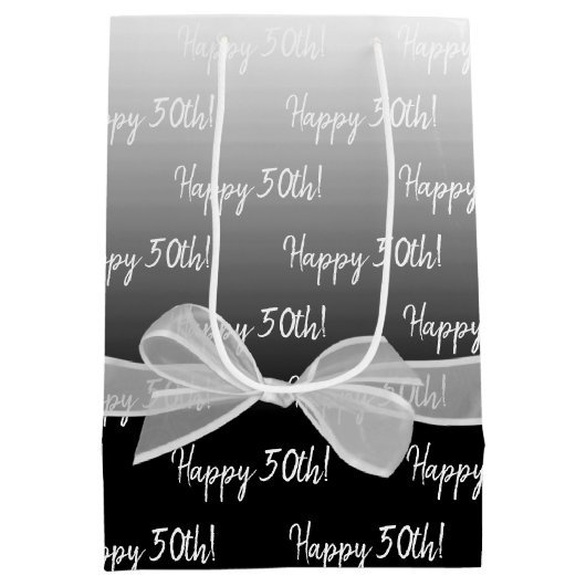 Sac Cadeau Moyen Anniversaire Gradient 50e avec Bow blanc (Dos)