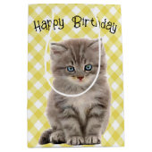 Sac Cadeau Moyen Anniversaire Gray Kitten En vichy (Devant)