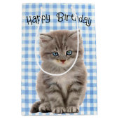 Sac Cadeau Moyen Anniversaire Gray Kitten En vichy (Devant)