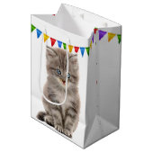 Sac Cadeau Moyen Anniversaire Gris Kitten Sur Blanc (Devant Angle)