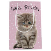 Sac Cadeau Moyen Anniversaire Gris Kitten Sur Pois (Devant)
