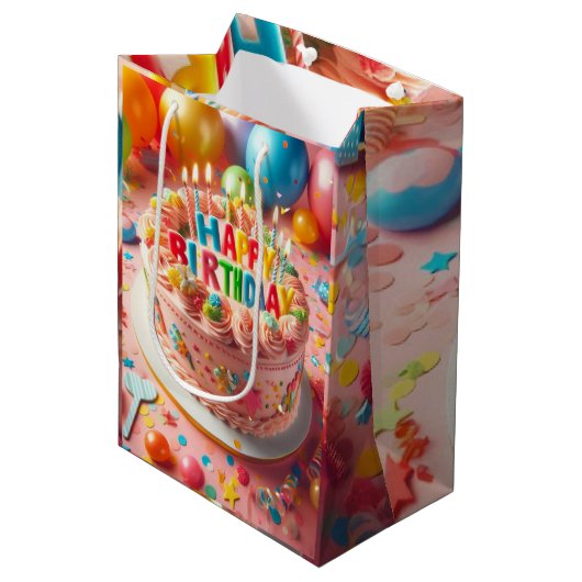 Sac Cadeau Moyen anniversaire heureux (Devant Angle)