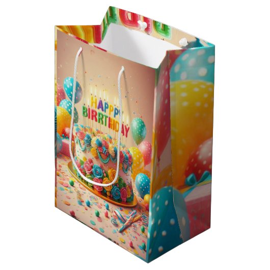 Sac Cadeau Moyen anniversaire heureux (Devant Angle)