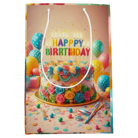 Sac Cadeau Moyen anniversaire heureux (Devant)