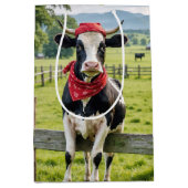 Sac Cadeau Moyen Anniversaire Holstein sur une clôture de ferme (Devant)