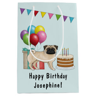 Sac Cadeau Moyen Anniversaire Joyeux Pug Faon Dessin Animé Mignon