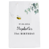 Sac Cadeau Moyen Anniversaire mignon abeille monogramme eucalyptus (Devant)