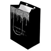 Sac Cadeau Moyen Anniversaire noir argent parties scintillant merci (Devant Angle)