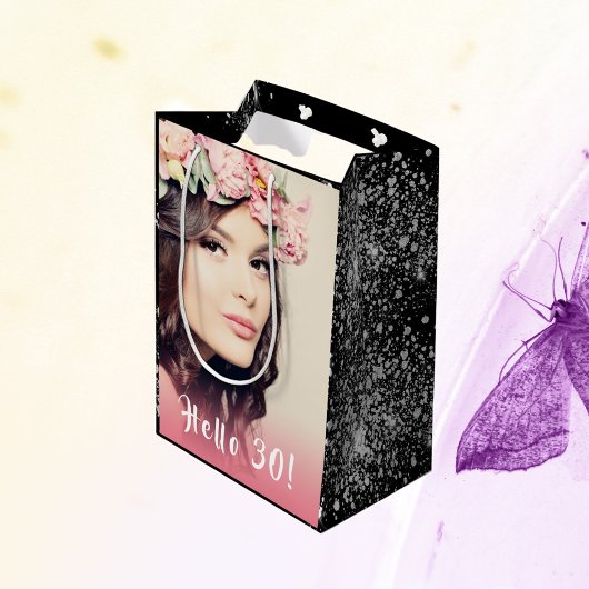 Sac Cadeau Moyen Anniversaire noir argent parties scintillant pouss