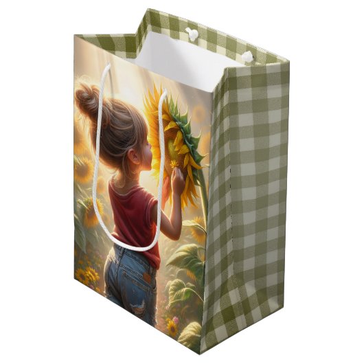 Sac Cadeau Moyen Anniversaire Petite Fille Avec Tournesol (Devant Angle)