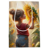 Sac Cadeau Moyen Anniversaire Petite Fille Avec Tournesol (Devant)