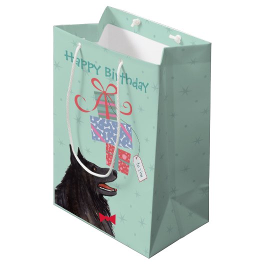 Sac Cadeau Moyen Anniversaire Présente Belge Sheepdog Medium Cadeau (Devant Angle)