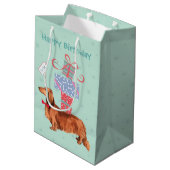 Sac Cadeau Moyen Anniversaire présente Dachshund à poil (Dos Angle)