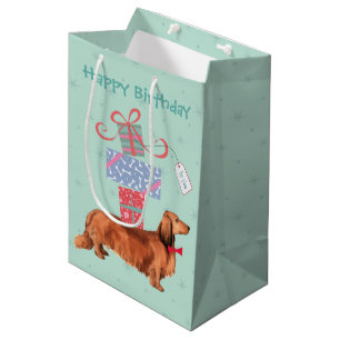 Sac Cadeau Moyen Anniversaire présente Dachshund à poil