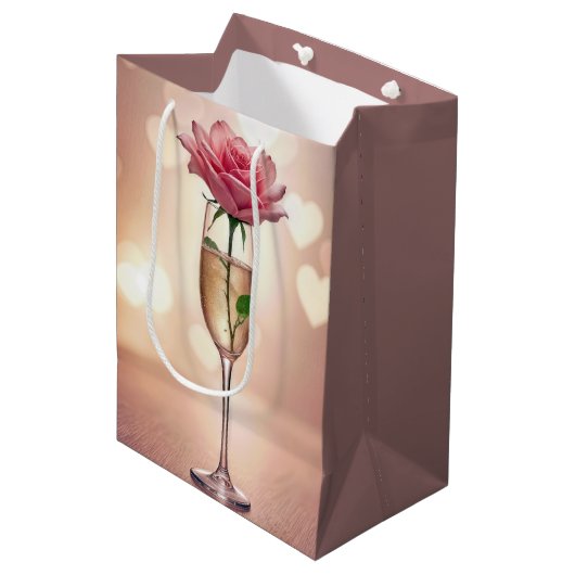 Sac Cadeau Moyen Anniversaire Rose en Flute Champagne (Devant Angle)